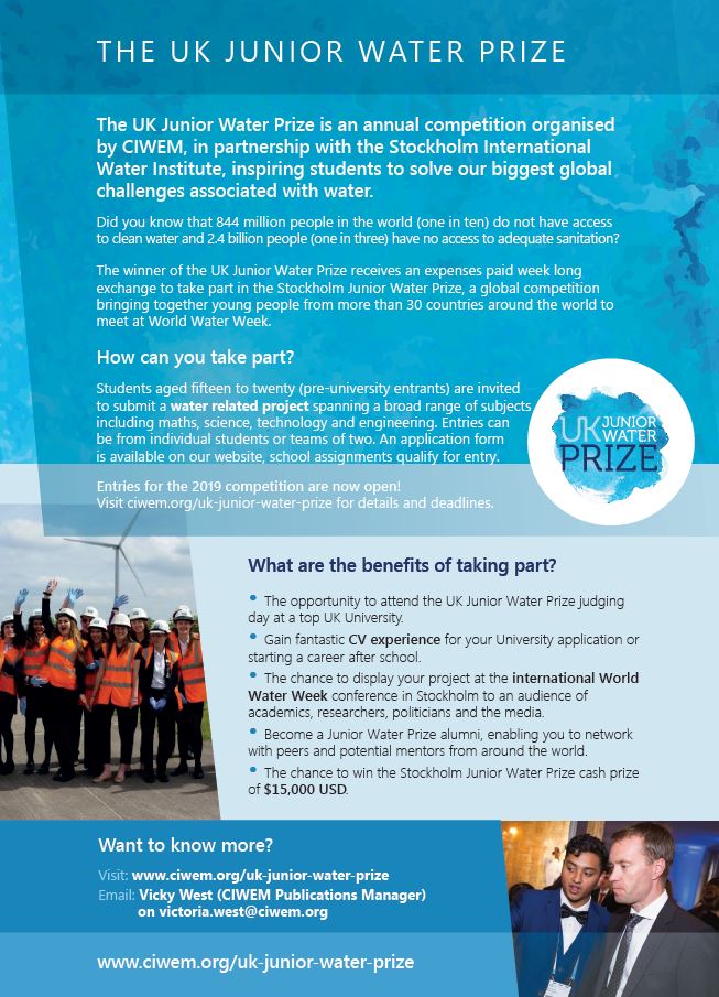UK Junior Water Prize competition flyer