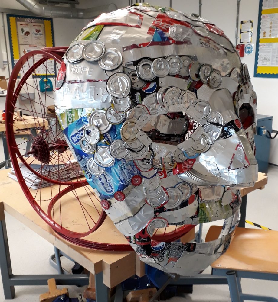 Men's Health Project sculpture head at Bow School