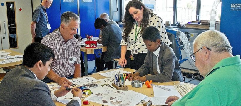 Art & Design Technology Teacher, Anna, with Geezers, Tony (left) and Charlie (right).