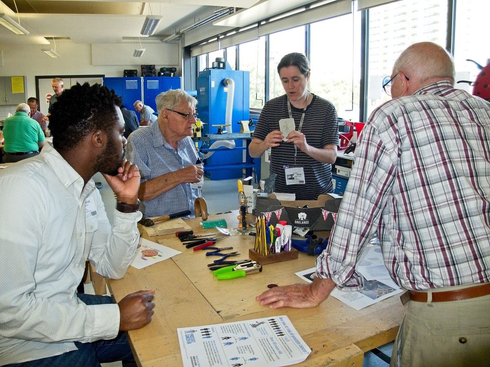 L-R: Simeon Tubi (BBB Centre) Tony (Geezer), Michelle Reader (artist), Ray Gipson Geezer). Building Men's Health project.