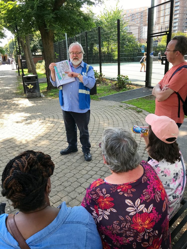 David Charnick running his "Cubitt Wakes the Isle of Dogs" guided walk
