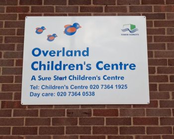 Overland Day Nursery sign, Parnell Road, Bow