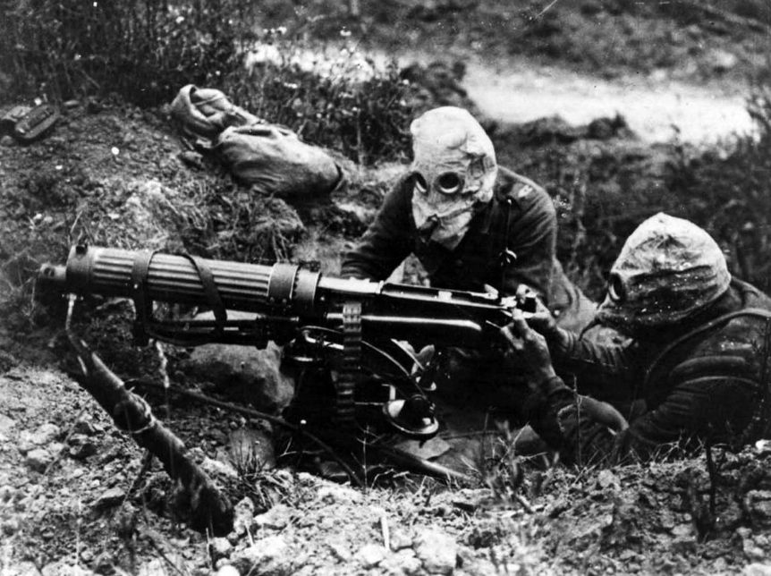 British troops using a Vickers machine gun
