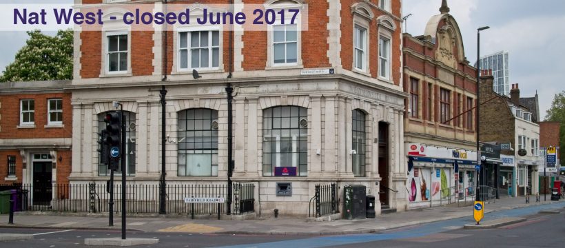 Was National Westminster Bank, corner of Fairfield Road - 161 Bow Road. closed June 2017