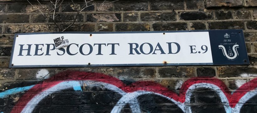 Hepscott Road sign Bow