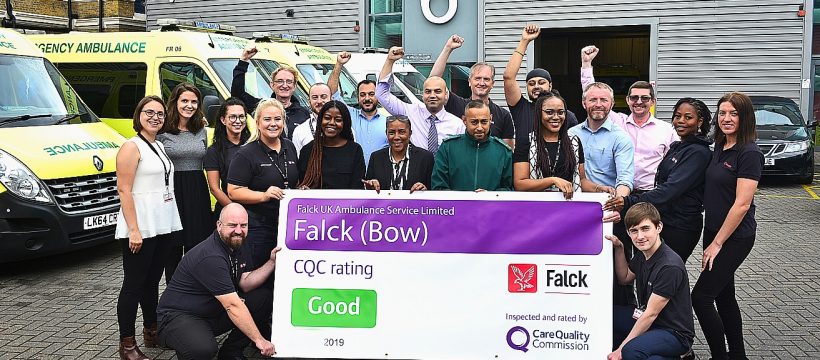 Team photo: Care Quality Commission award to FALCK Ambulance Services Ltd, based at Bow, east London