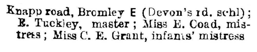 Clara Grant listed at Devon's Road School 1910