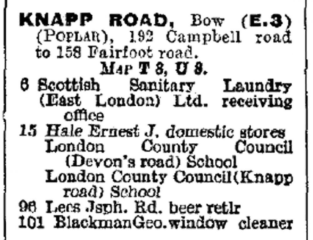 Knapp Road 1939 from London PO directory