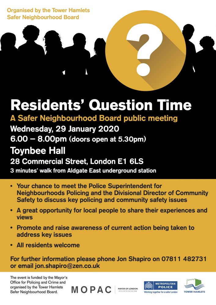 Invitation to Safer Neighbourhood meeting 29th Jan 2020 inTower Hamlets