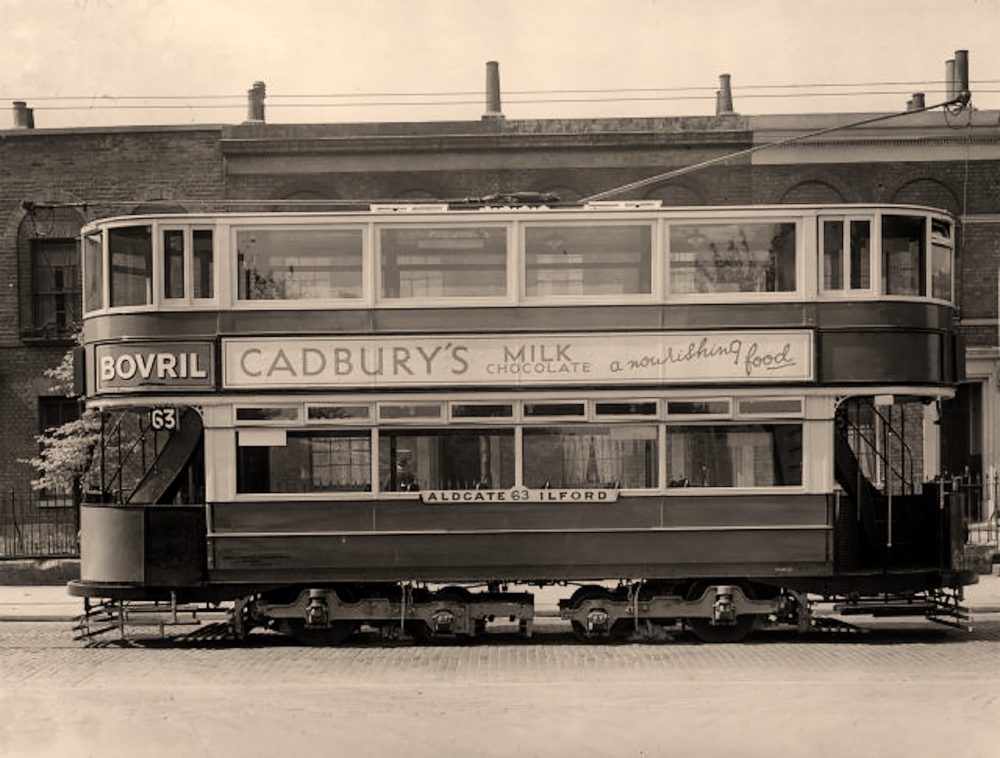 An Aldgate to Ilford tram in Fairfield Road. Bow