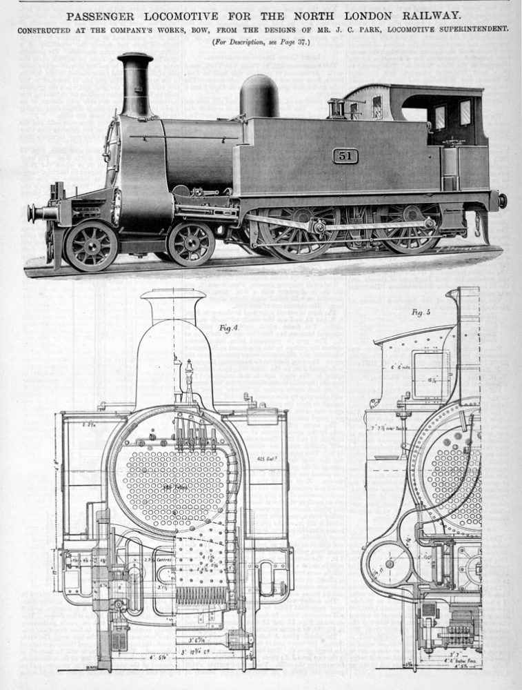 Design for a passenger locomotive built at Bow, 1891