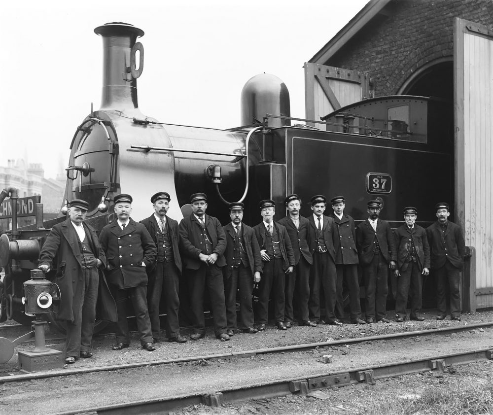 Proud workers on the North London Railway at Bow, 1900. Image courtesy Science Museum Group.