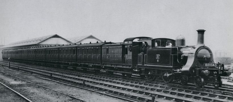 Passenger train travelling through Devons Road on the way to Broad Street Station in 1898. Note the four wheeled carriages. Image courtesy Science Museum Group.