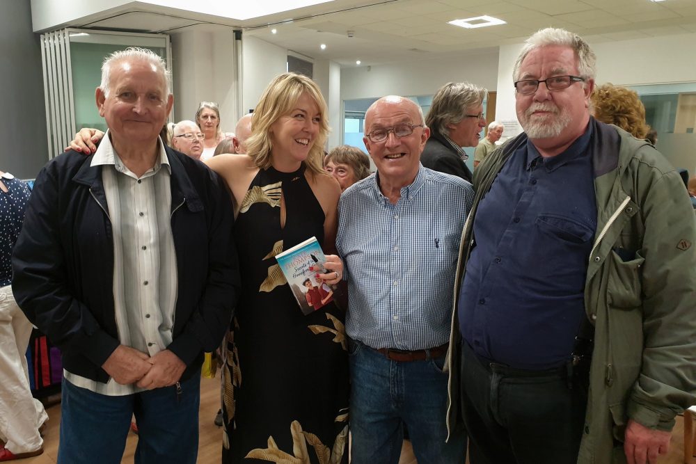 Don Tomlin (left) with Kate Thompson at her book launch for 'Secrets Of The Homefront Girls' with fellow Geezers Ray Gipson and Barrie Stradling