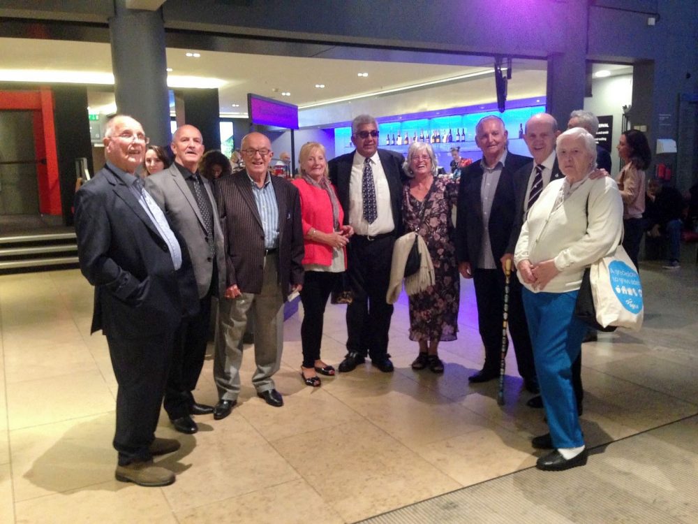 Don with Geezers members, John Day, Ricky Ayliffe, Ray Gipson, Tony Basra and John McLaughlin some with their partners at Sadler's Wells Theatre to see 'Home Turf' - a musical about West Ham United