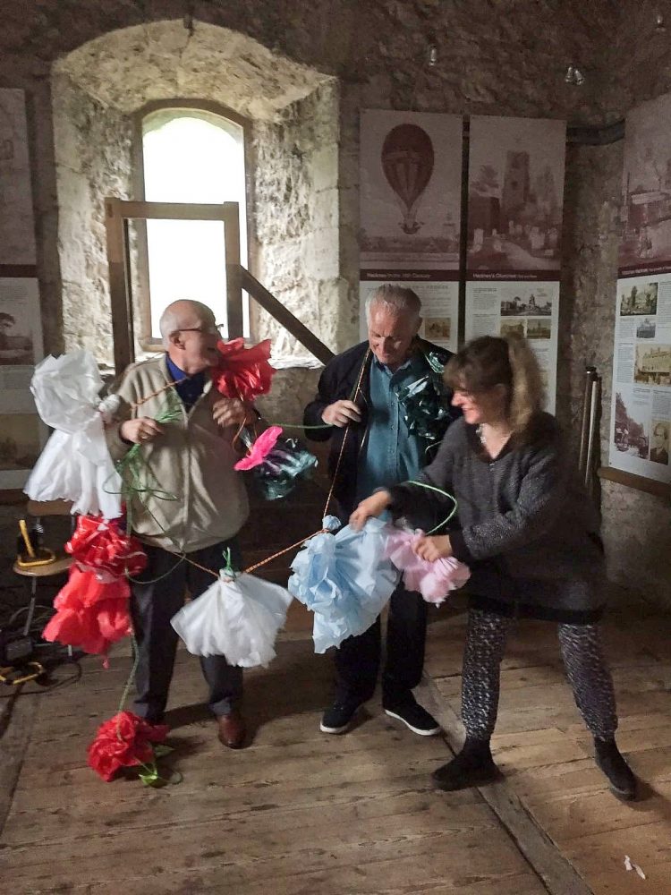 Don with fellow Geezer Ray Gipson with an artist at Babel Exhibition in St Augustine's Tower