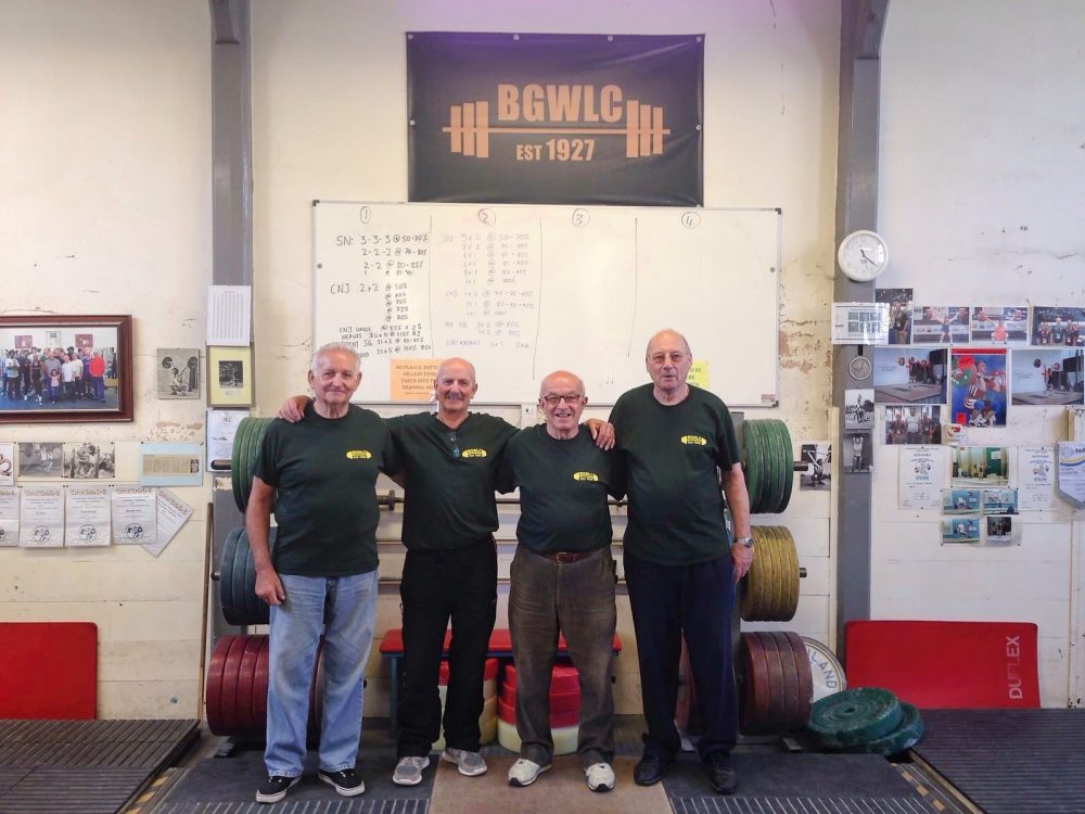 Don Tomlin (right) with fellow Geezers Ricky Ayliffe, Ray Gipson and Brian Godfrey at Bethnal Green Weight Training Club for over 50s Session