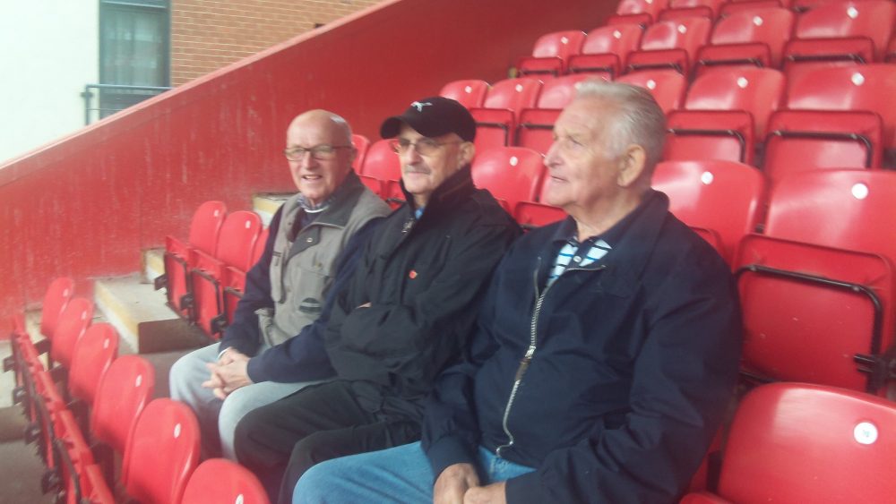 Don Tomlin (right) with fellow Geezers Ray Gipson and Ricky Ayliffe at Leyton Orient Football Club for Alzheimer's Friends Day