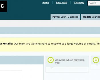 TV licensing website contact statement