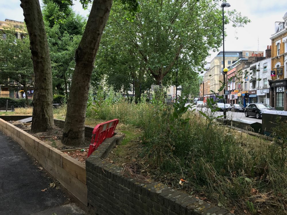 Unloved green space. Junction Columbia Road and Hackney Road