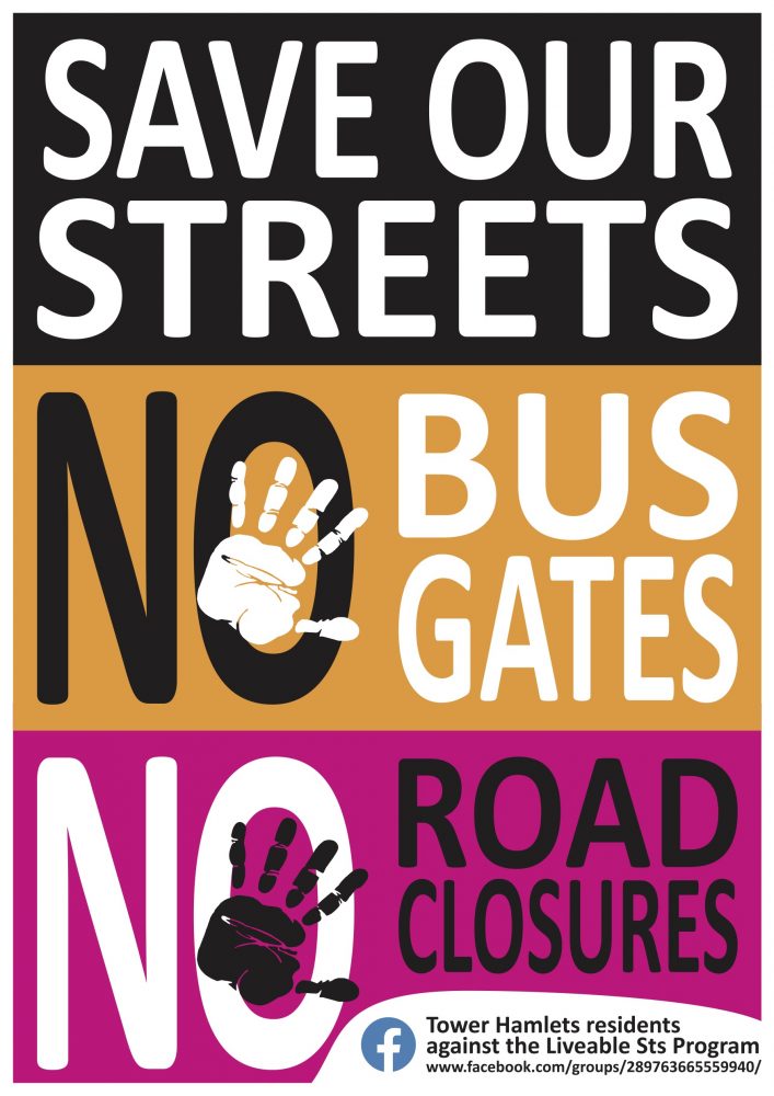 No bus gates, no road closures poster