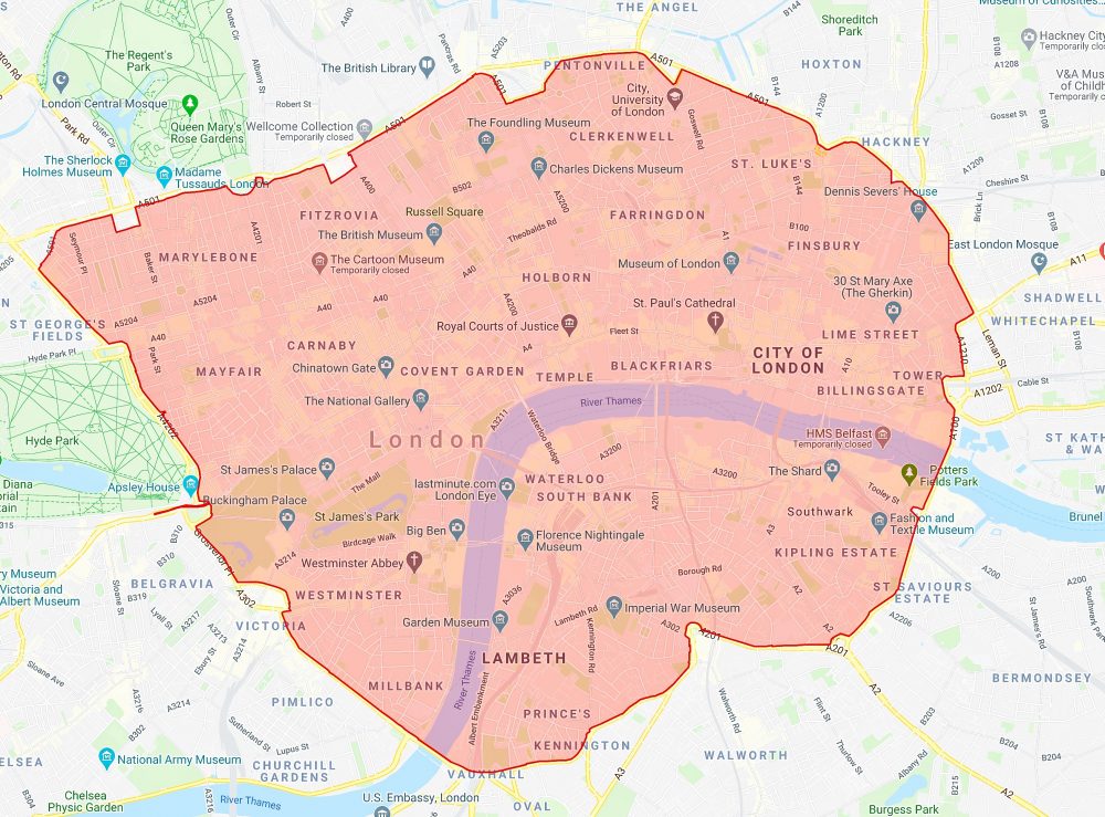 2020 C-Charge Zone map, London