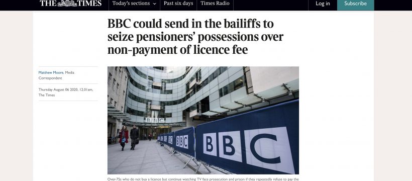 BBC Bailffs article 6th Aug 2020 Times newspaper