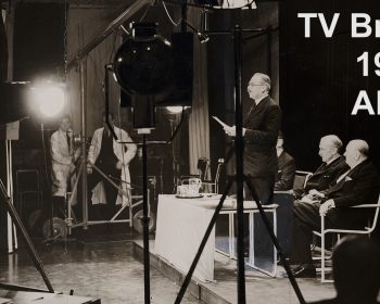 The Postmaster-General, Major G C Tyron addresses the Baird studio cameras, 2 November 1936, from the Daily Herald Archive, Science Museum Group collection