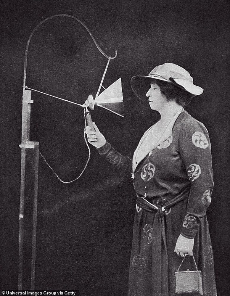 Dame Nellie Melba is pictured making her first wireless broadcast in 1920