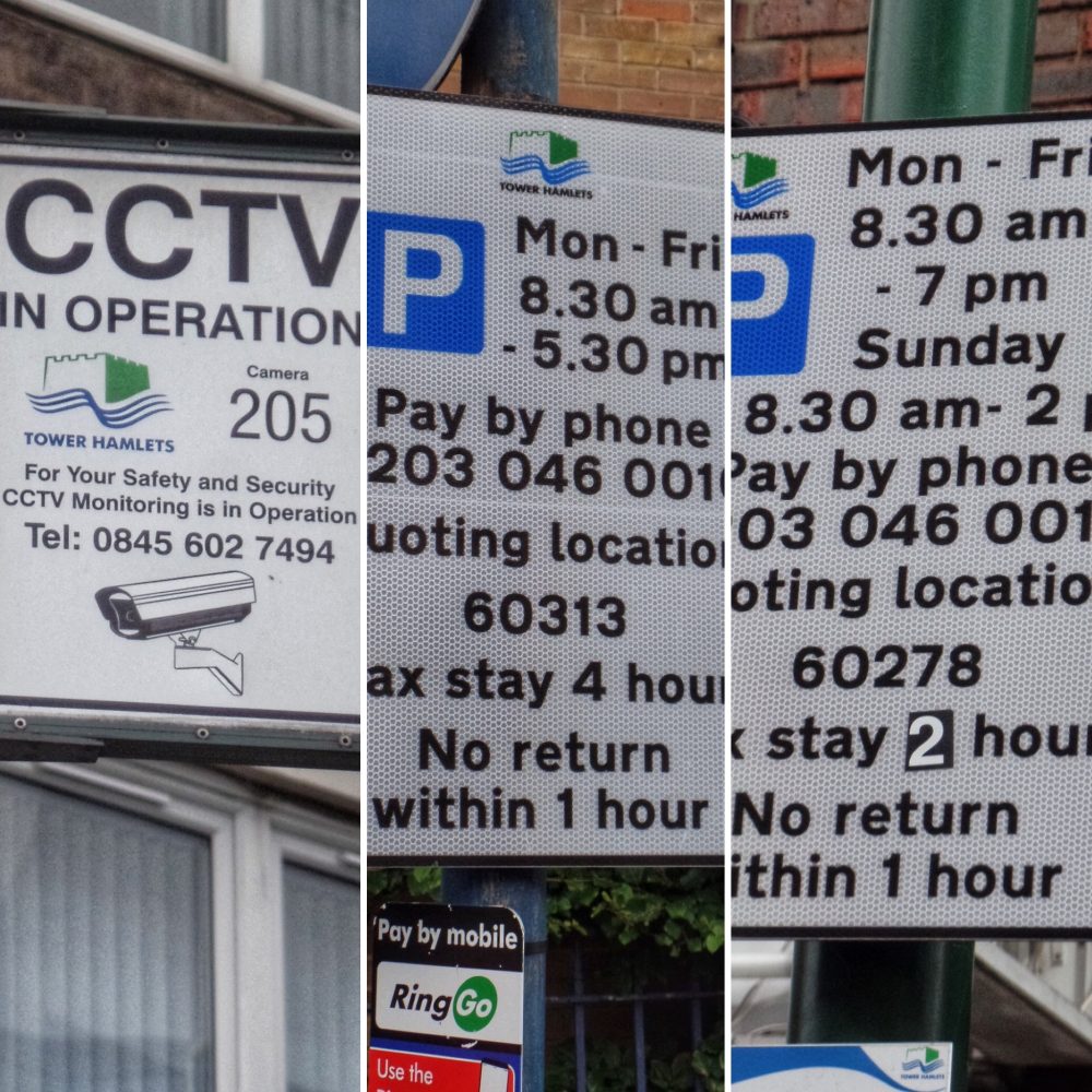 Parking signs Tower Hamlets