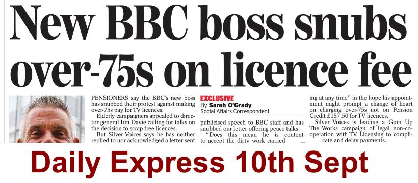 Daily Express on TV Licence 10th Sept 2020