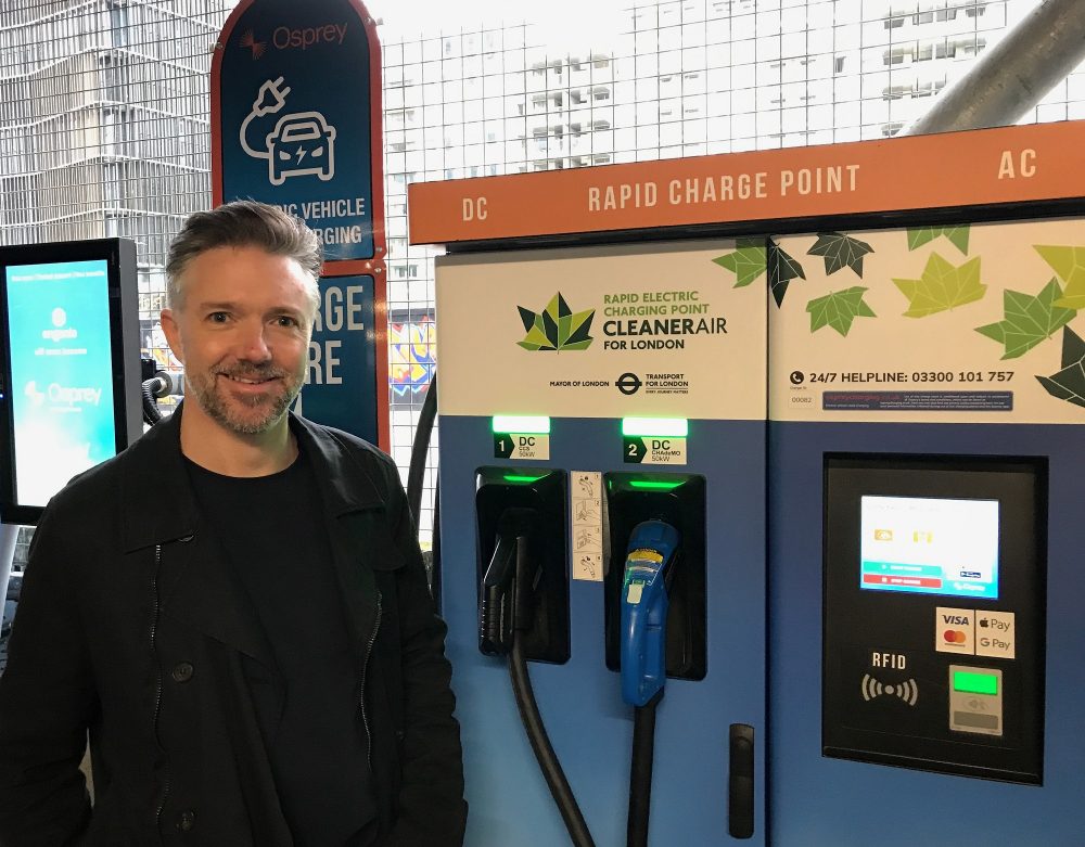 James Wehner with Osprey Rapid electric car chargers, Stratford