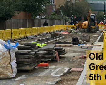 Installing cycle lanes Old Bethnal Green Road Oct 2020