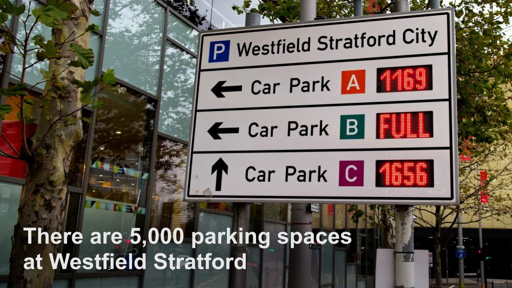 There are 5,000 parking spaces across the three car parks at Westfield Stratford City