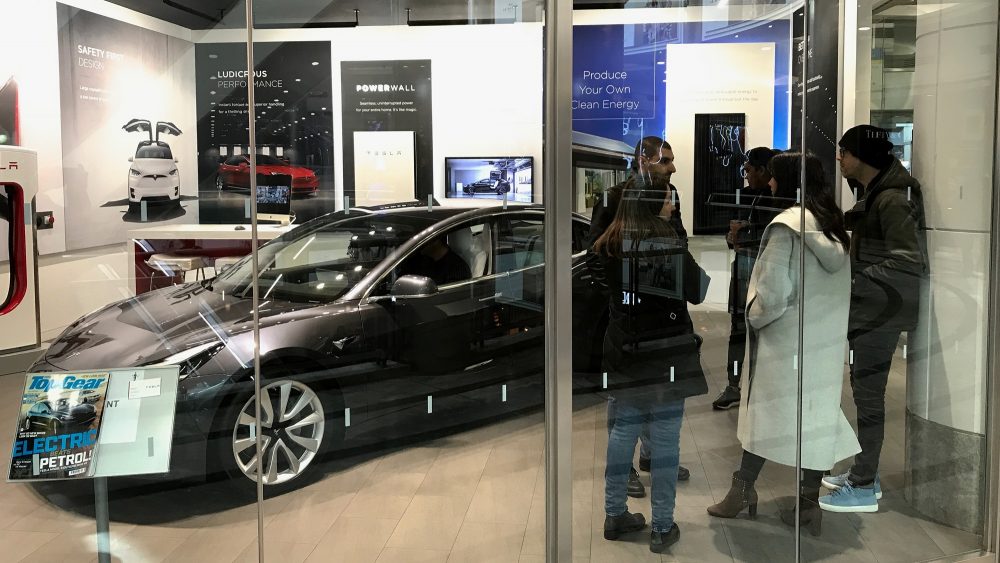 Tesla pop-up showroom at Canary Wharf Nov 2019