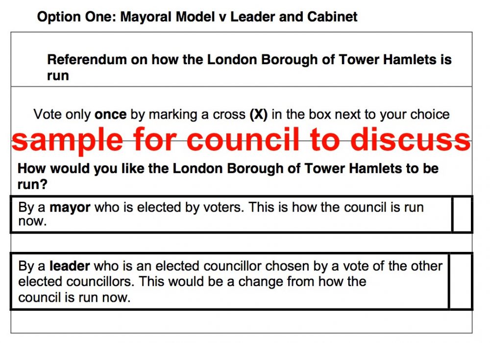 Option 1 for Tower Hamlets Council to consider Nov 2020