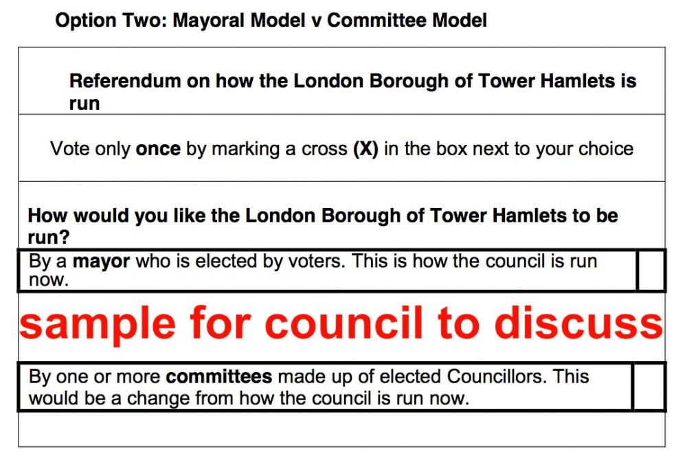 Option 2 for Tower Hamlets Council to consider Nov 2020