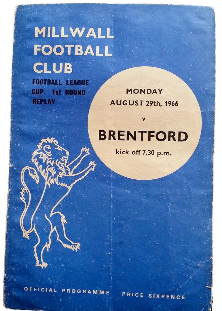 Millwall v Brentford programme (1966). This is from the first game Barrie ever went to at Millwall.