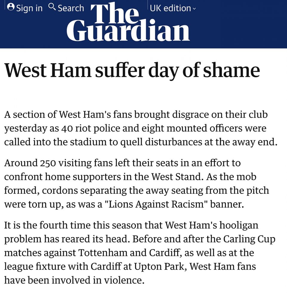 The Guardian Mon 22 Mar 2004: "West Ham day of shame"