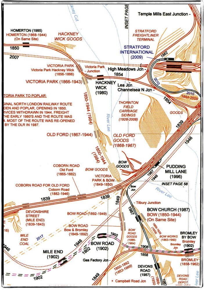 Railways near Stratford from the London Railway Atlas by Joe Brown