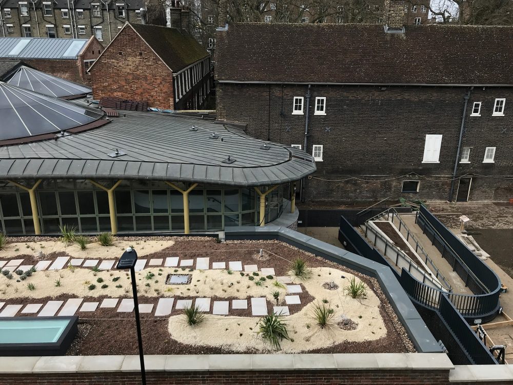 Museum of the Home viewed from the platform of Hoxton Station