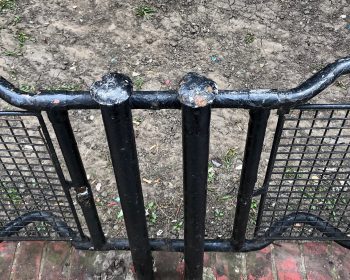 Stretcher Railings junction Devons road and Watts Grove, London E3. They run past BIlberry House and Bramble House