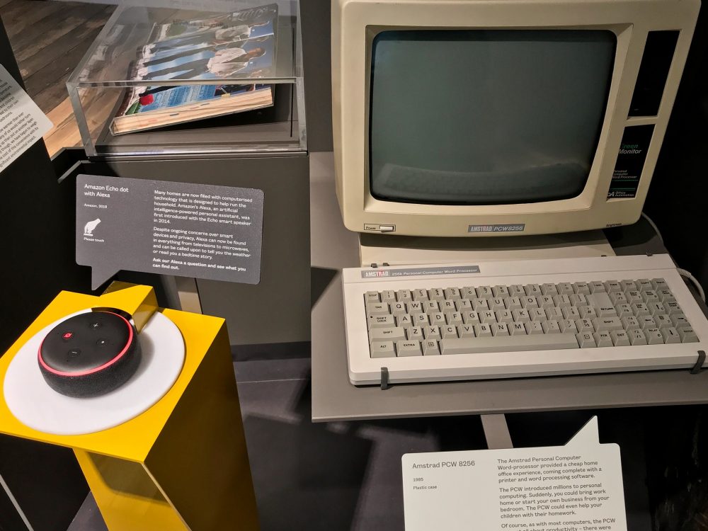 We've got an Amazon Echo Dot (left). Our home computing started in 1985 with the purchase of the Amstrad PCW computer.