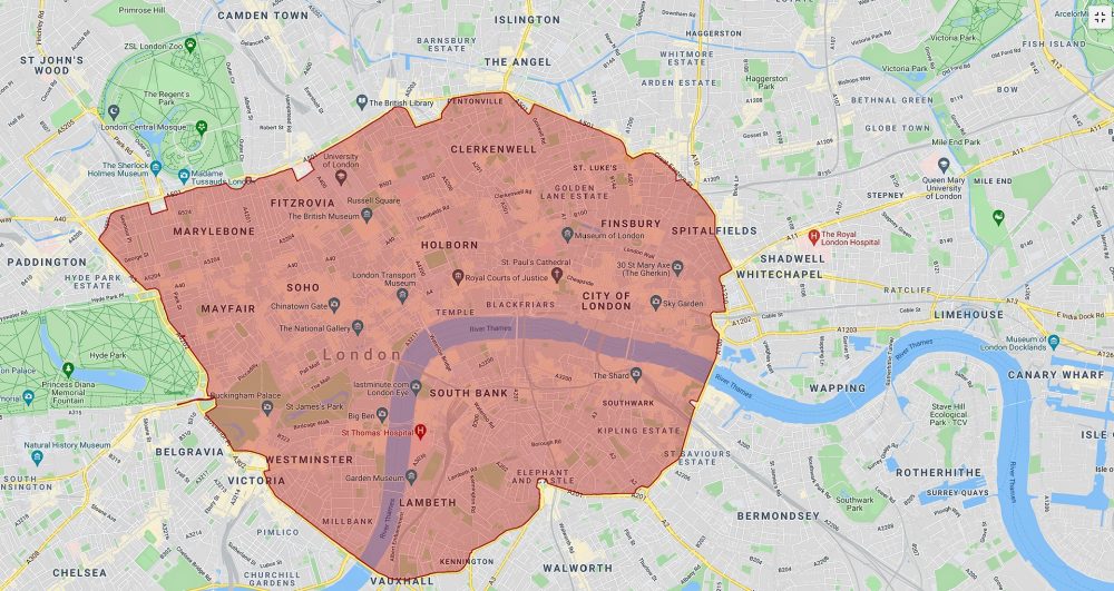 London Congestion Charge map