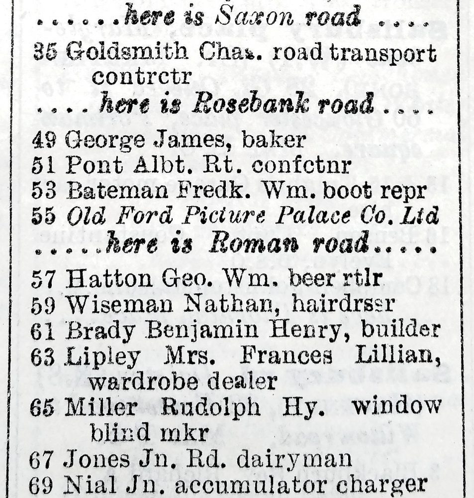 1935 Street Directory detail showing Old Ford Picture Palace (later the Ritz) St Stephens Road, London E3