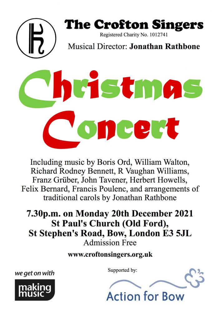 The Crofton Singers Christmas Concert 2021 in Bow