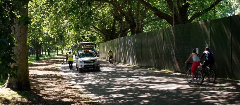 Victoria Park, Bow, blocked off to residents by the fortified “Green Zone”