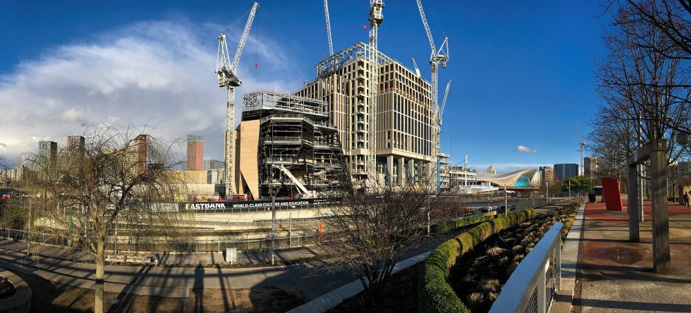 The Eastbank at 24th Feb 2022. The V&A Museum is centre left