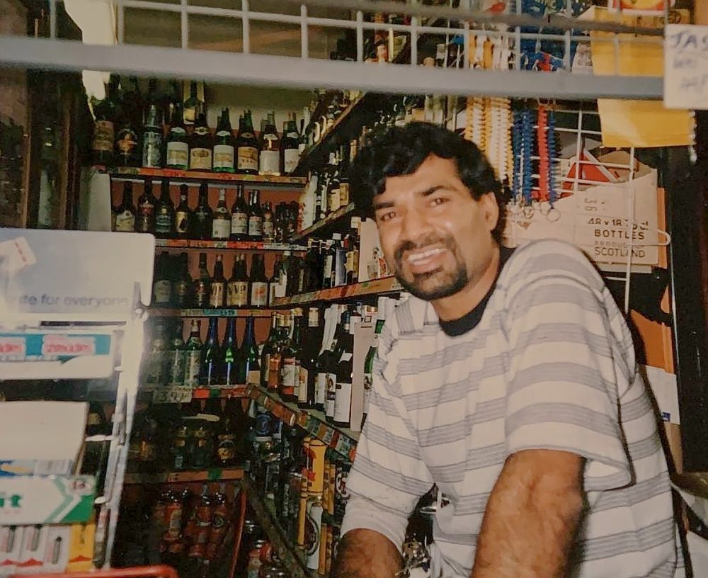 Kalin Rana in his Linus Supermarket in Mostyn Grove in 1989