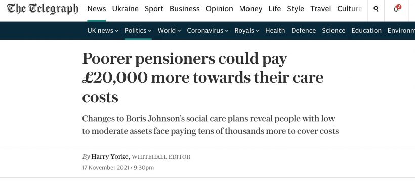 Care Costs The Telegraph 17th Nov 2021